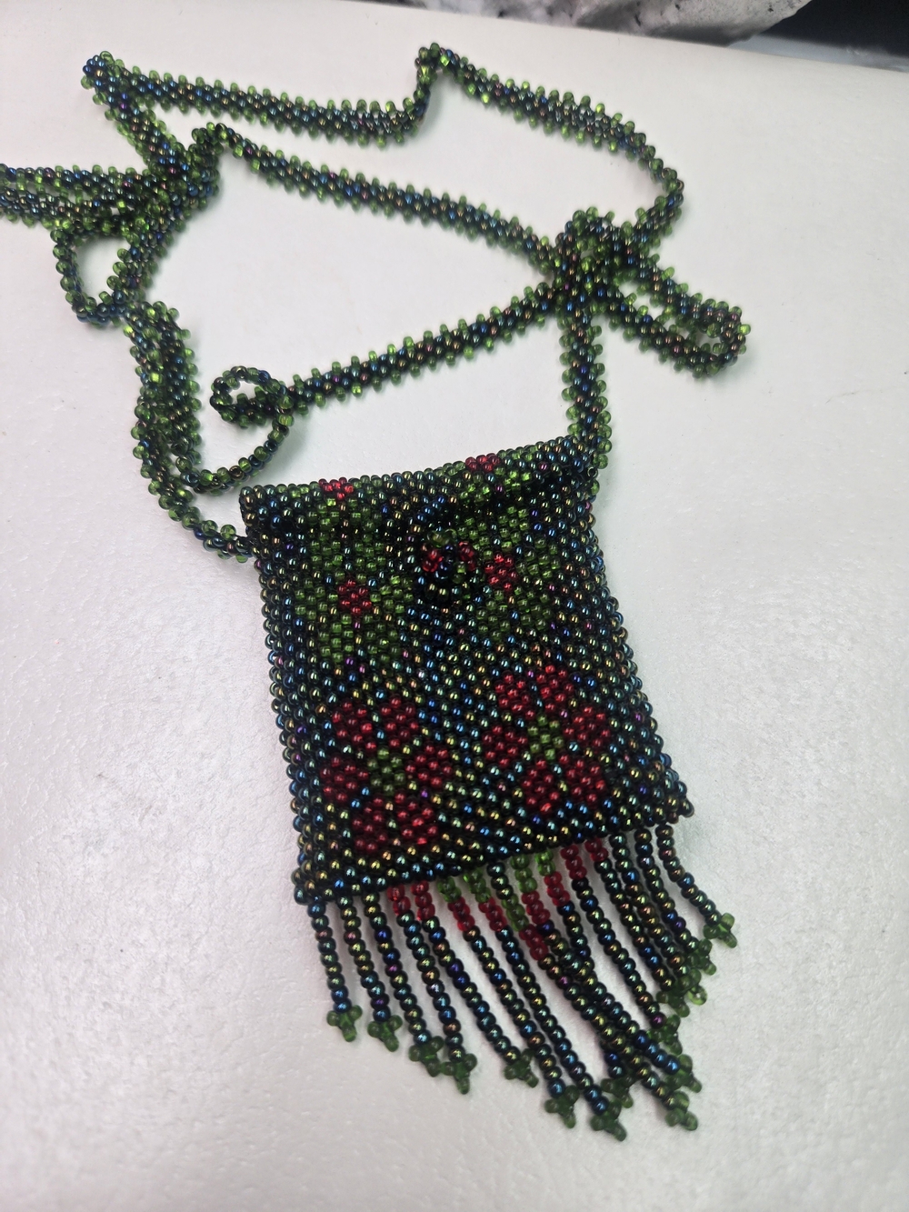 Beaded Rasta Necklace Coin Amulet Bag